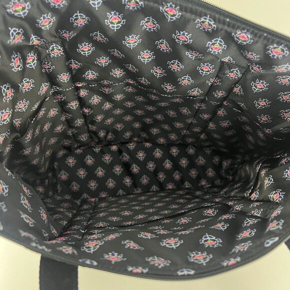 Vera Bradley Quilted Shoulder Tote Bag  Black With Zipper Closure & Front Pocket - Picture 4 of 6